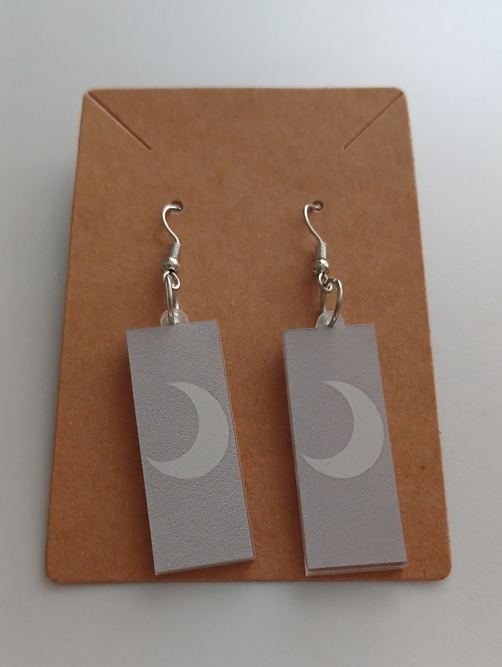 Fashion Jewelry Silver Gray Crescent Moon Rectangular Drop Earrings